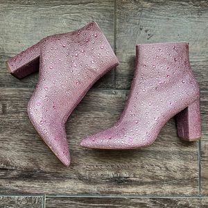 Betsey Johnson pink rhinestone booties.